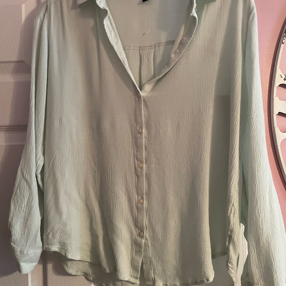 Ann Taylor Factory Light Green Button Down Shirt